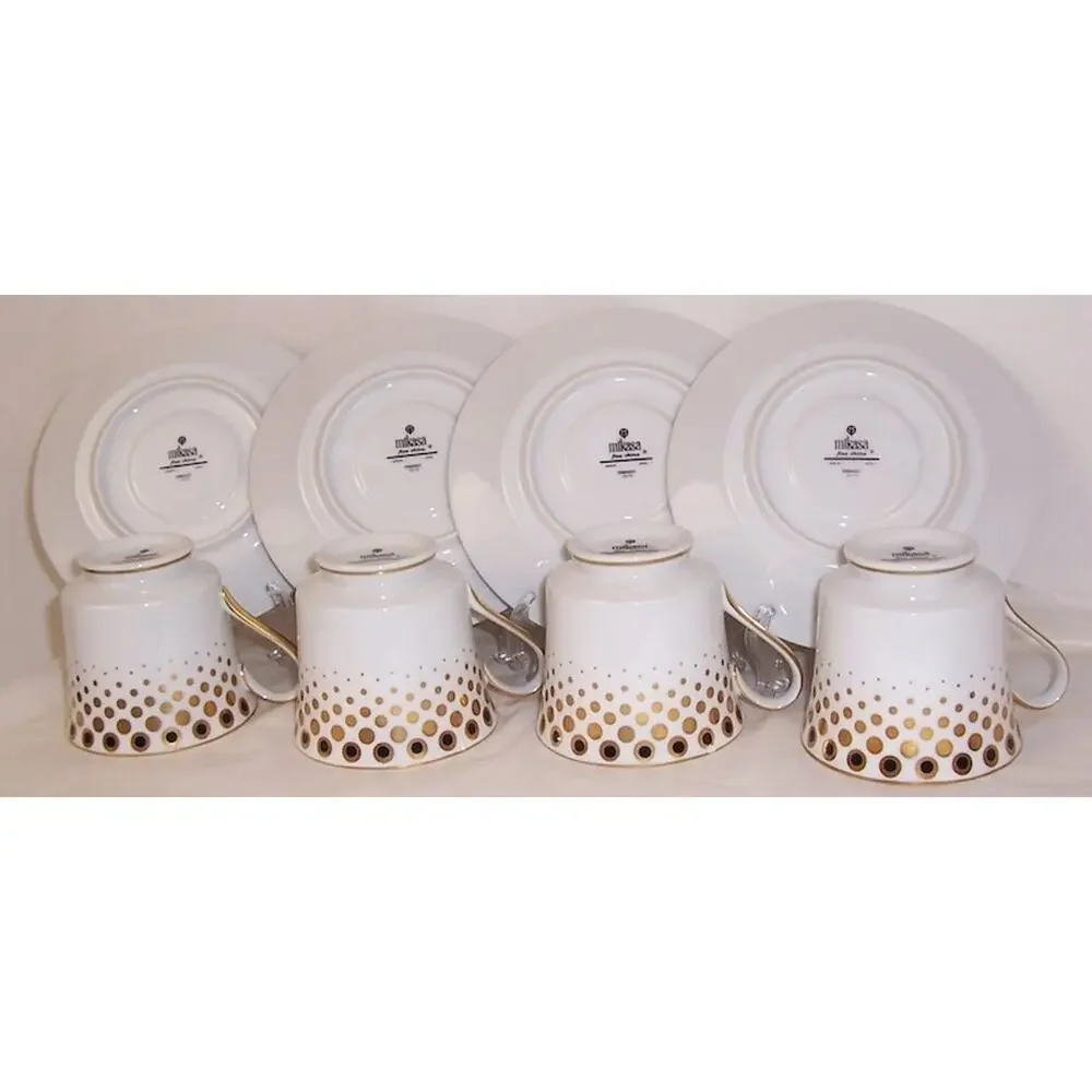 Mikasa Narumi Embassy 5879 Cup & Saucer Vintage Japan Gold Dotted Rim Set of 4